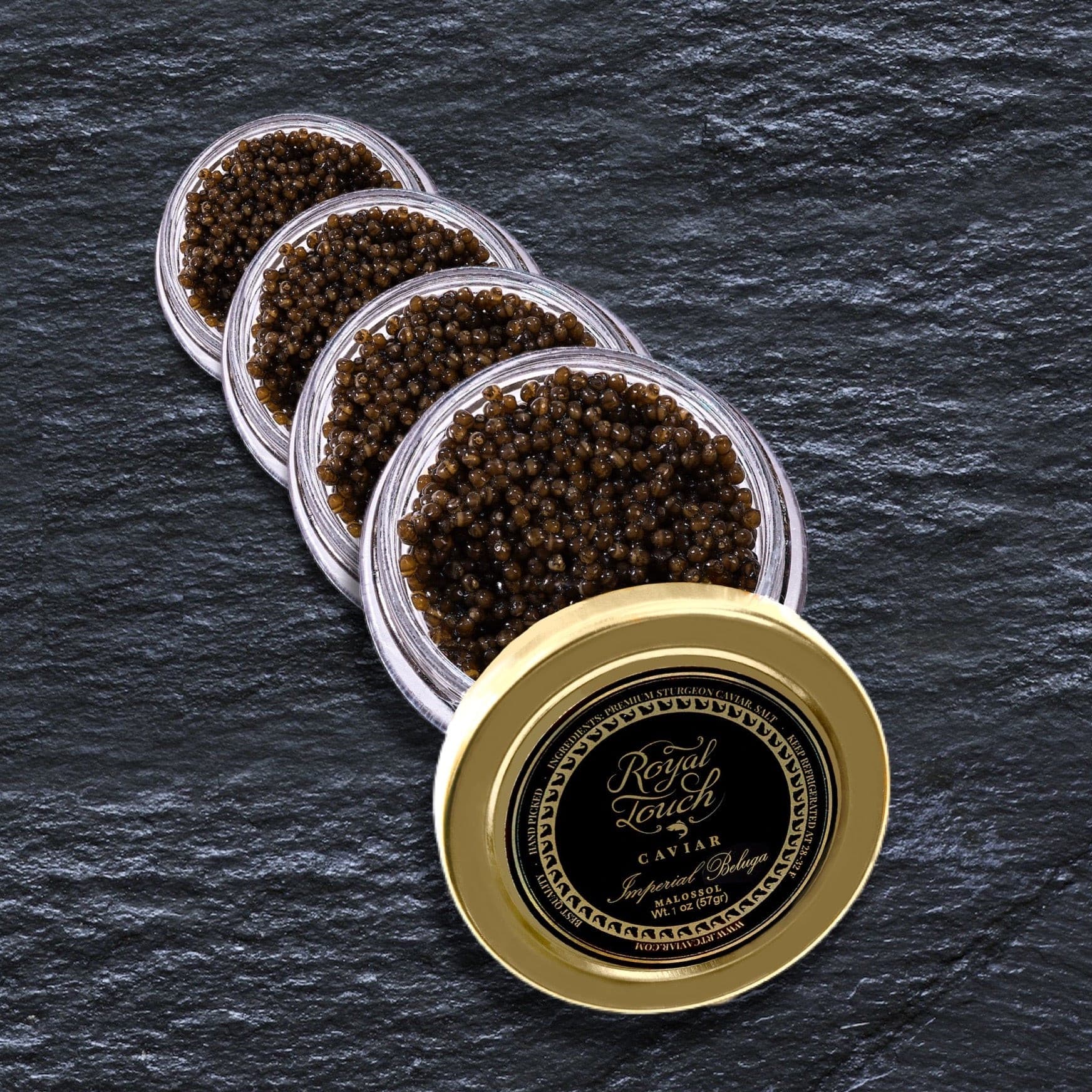 Imperial Beluga Gold Caviar Glass Jar 1 oz 4 count (pack of 4) - Royal Touch Caviar