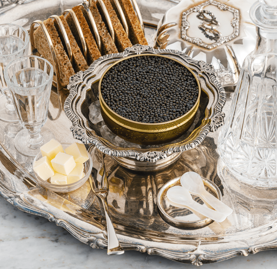 Imperial Beluga Gold Caviar Gold Tin Sealed 4.5 oz 125 gm + a Mother of Pearl Spoon + 1 oz jar of caviar free - Royal Touch Caviar